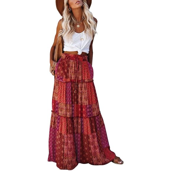 Chic Women's High Waist Tie Maxi Skirt - Flowy Floral with Practical Pockets - Picture 1 of 7